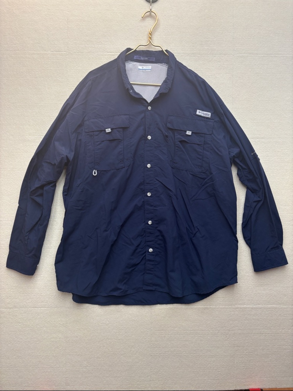 Columbia Navy Long-Sleeve Button-Down Outdoor Shirt Bahama XXL Omni shade PFG